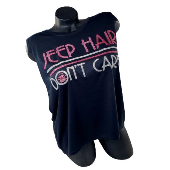 Jeep Hair Don't Care Black Sleeveless Tee with Hi-Lo Bottom Hem. - Picture 5 of 7